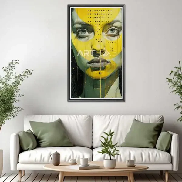 Tableau  Portrait femme peinture jaune expression forte