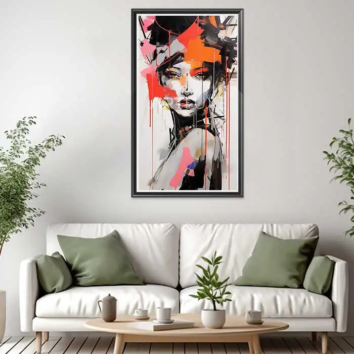 Tableau Portrait femme style graffiti contraste élevé