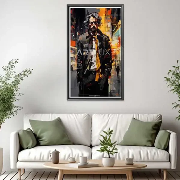 Portrait de l'homme aux cheveux longs portant une veste de costume noire