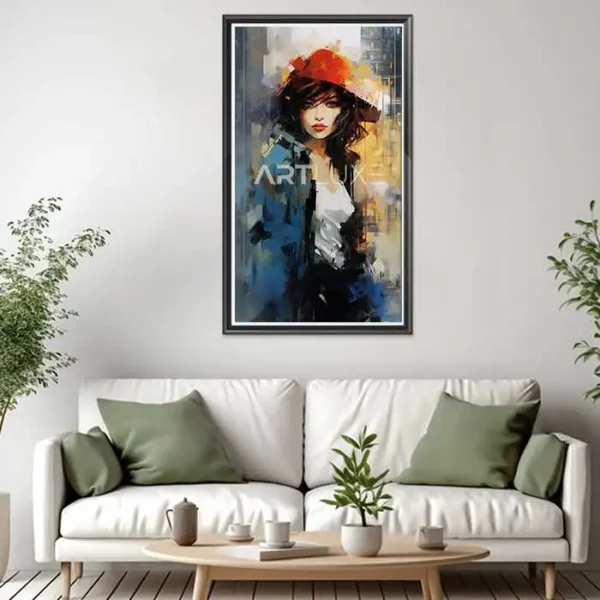 Tableau Femme en chapeau rouge art figuratif