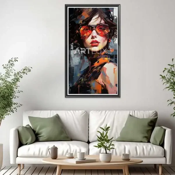 Tableau: Femme lunettes rouges peinture fine art