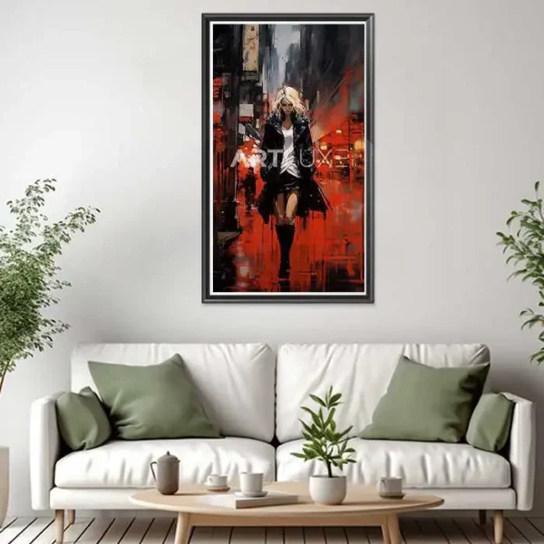 Tableau femme marchant dans une rue de la ville