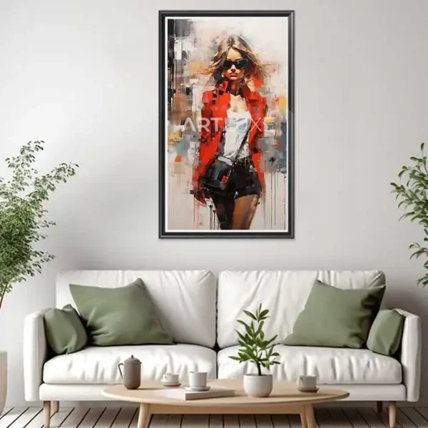 Tableau femme dans une veste rouge