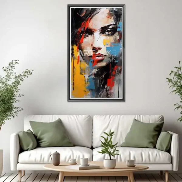 Tableau représentant un visage de femme sur fond blanc