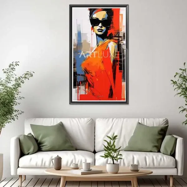 Tableau femme en robe rouge