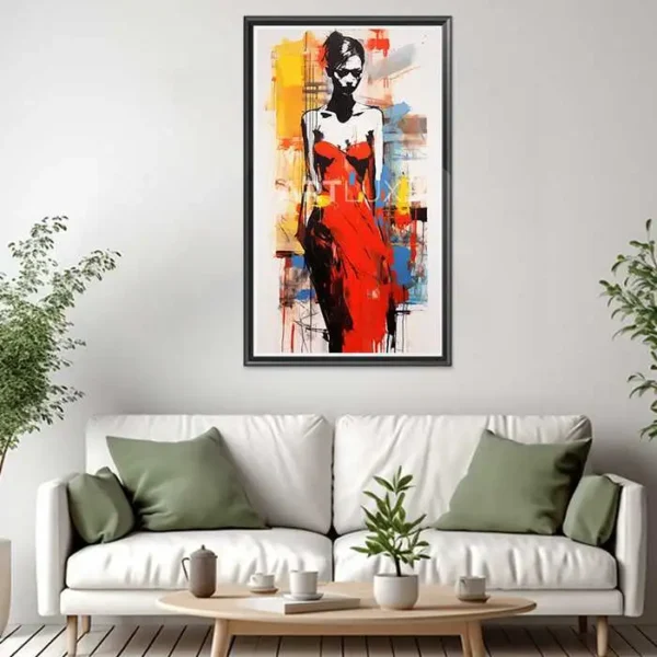 Tableau femme en robe rouge