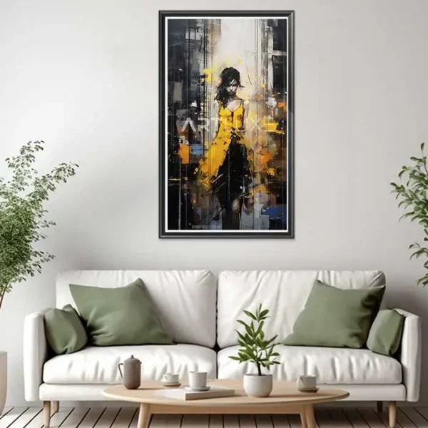 Tableau femme en robe jaune