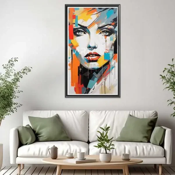 Tableau visage de femme avec des carrés multicolores