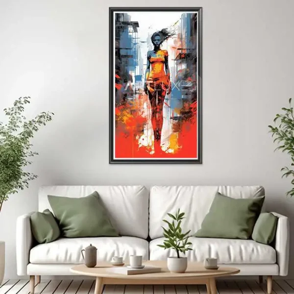 Tableau femme marchant dans une rue de la ville