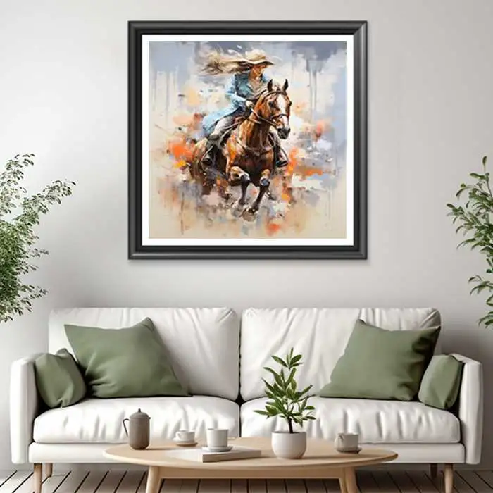 Tableau femme montant un cheval