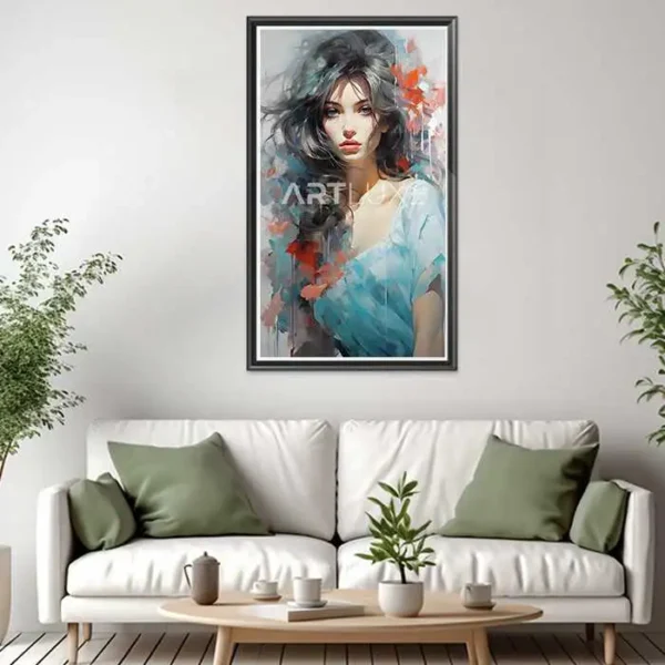 Tableau femme vêtue d'une robe bleue