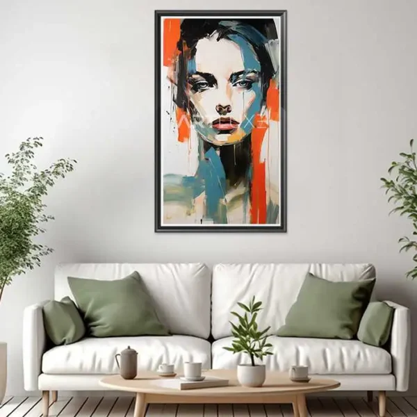 Tableau visage de femme avec de l'orange