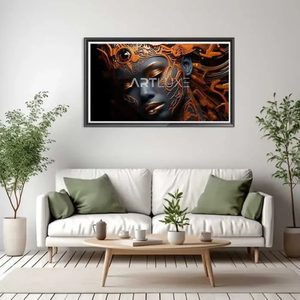 Tableau visage d'une femme avec des engrenages dessus