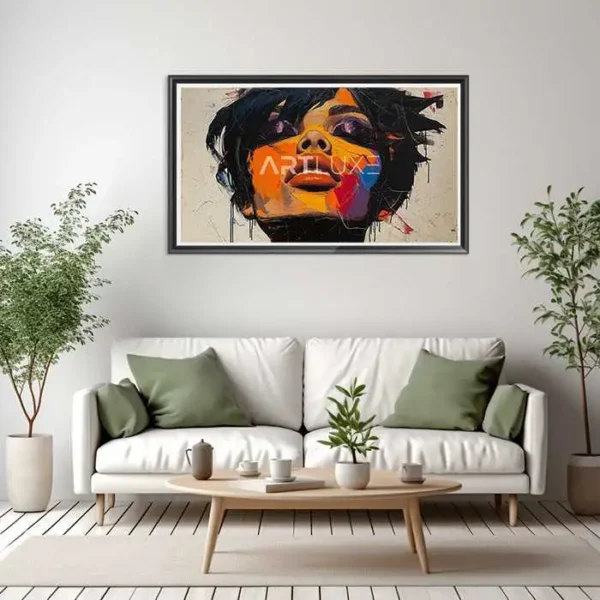 Tableau visage de femme aux cheveux noirs