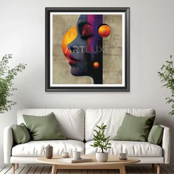 Tableau visage de femme avec un fond multicolore