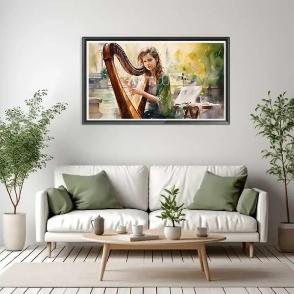 Tableau femme jouant de la harpe