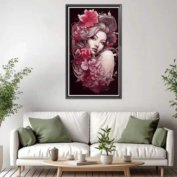 Tableau femme avec des fleurs dans les cheveux