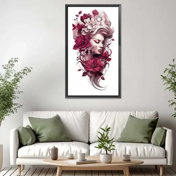 Tableau femme avec des fleurs dans les cheveux