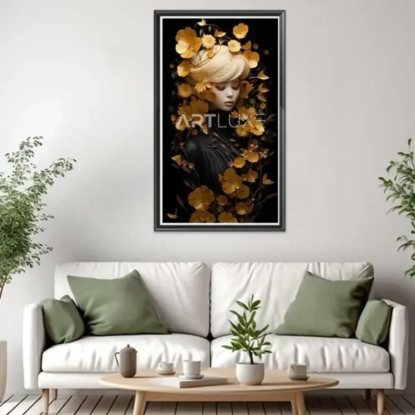 Tableau numérique d'une femme avec des fleurs dans les cheveux