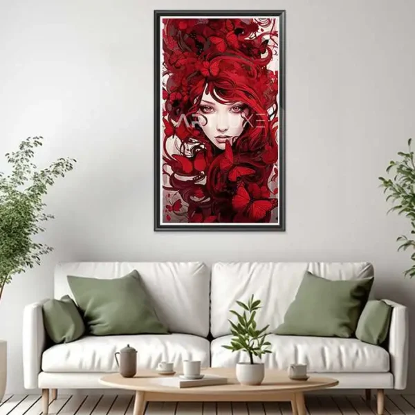 Tableau femme aux cheveux rouges et des papillons sur la tête