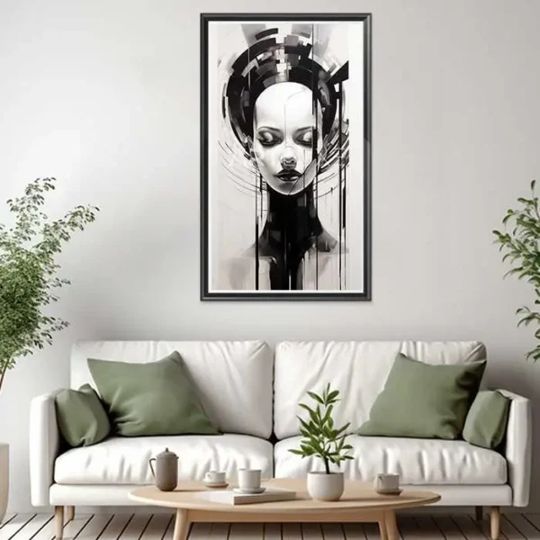 Tableau en noir et blanc d'un visage de femme