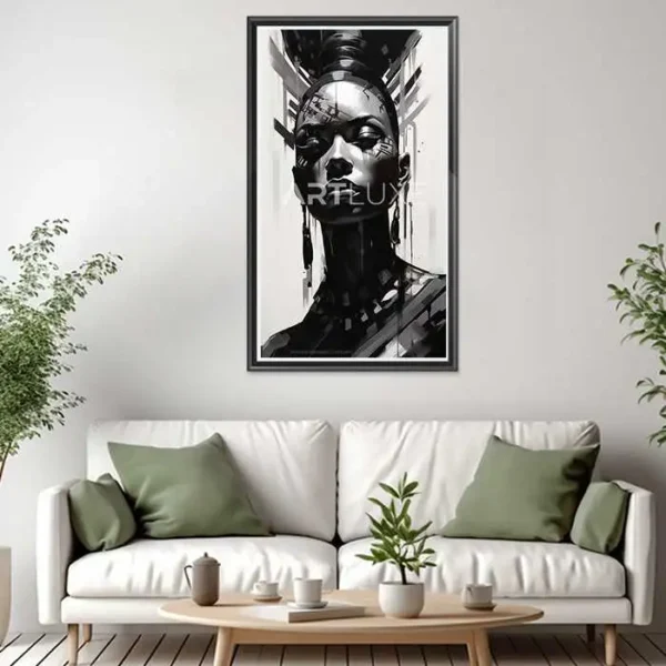 Tableau visage de femme avec un fond noir et blanc