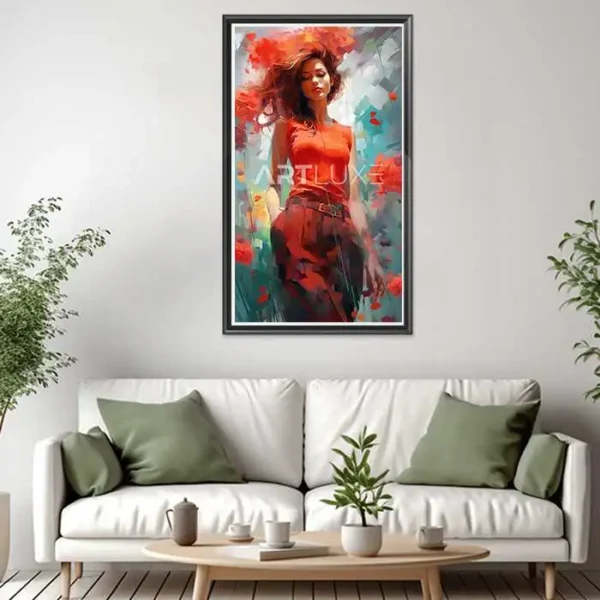 Tableau femme en robe rouge