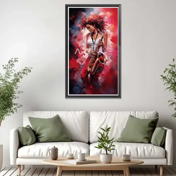 Tableau femme jouant du saxophone