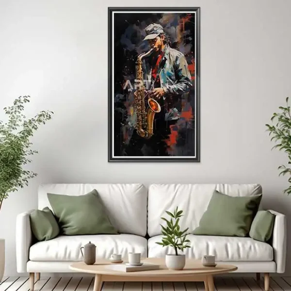 Tableau homme jouant du saxophone