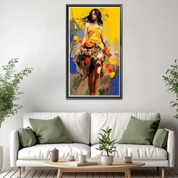 Tableau femme en robe jaune