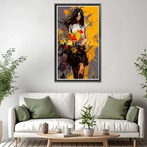 Tableau femme tenant un bouquet de fleurs