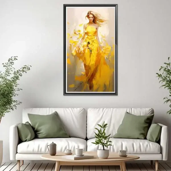 Tableau femme en robe jaune