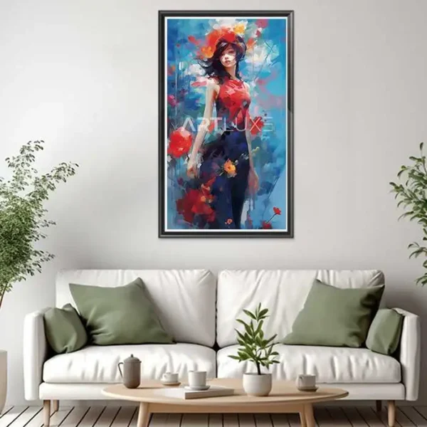 Tableau femme en robe rouge