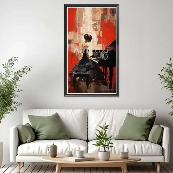 Tableau femme assise devant un piano