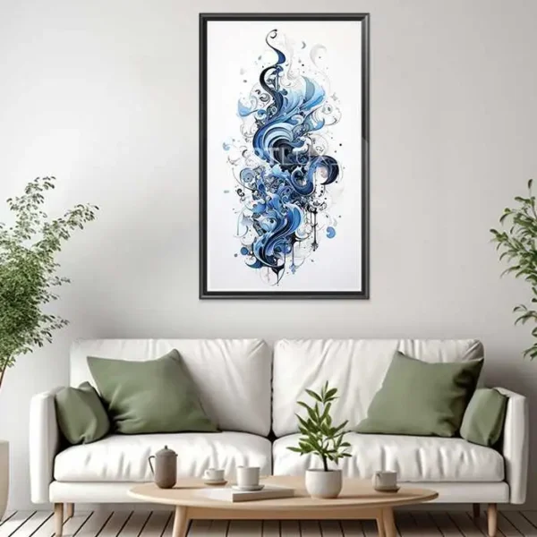Tableau dessin d'un tourbillon bleu sur fond blanc