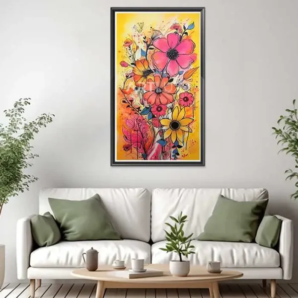 Tableau de fleurs sur fond jaune