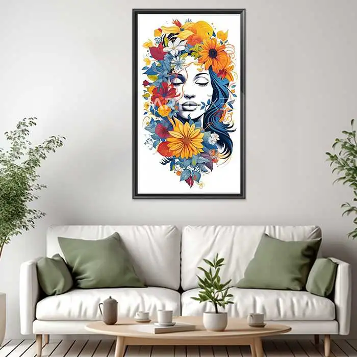 Tableau femme avec des fleurs dans les cheveux