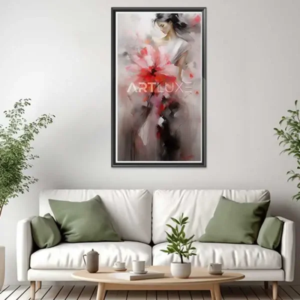 Tableau femme tenant un bouquet de fleurs