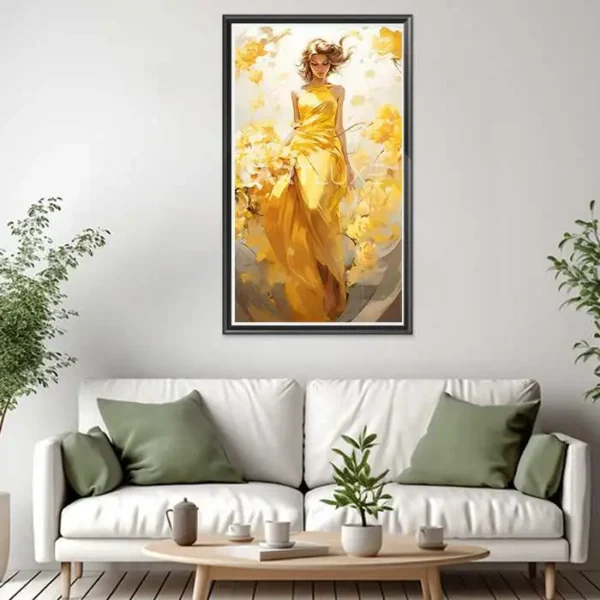 Tableau femme en robe jaune