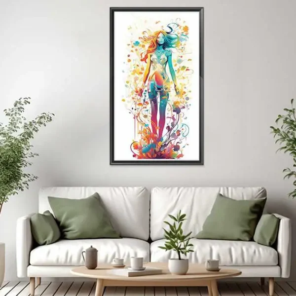 Tableau femme debout devant un fond blanc