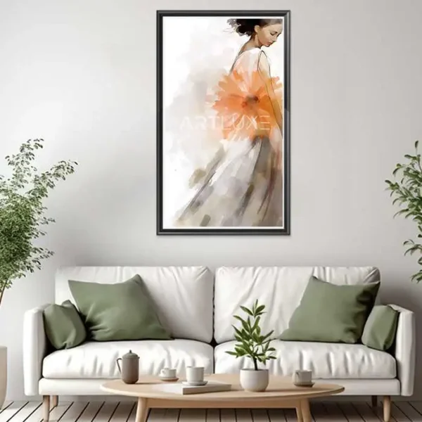 Aquarelle représentant une femme vêtue d'une robe blanche