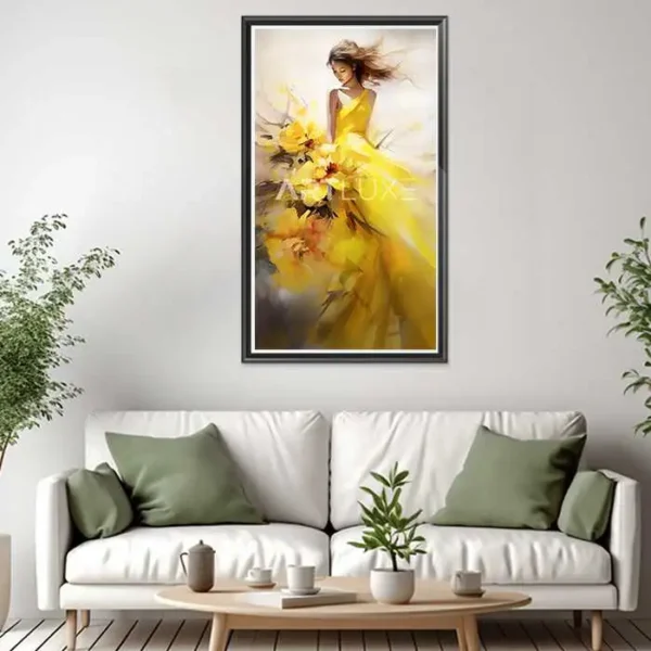 Tableau femme en robe jaune