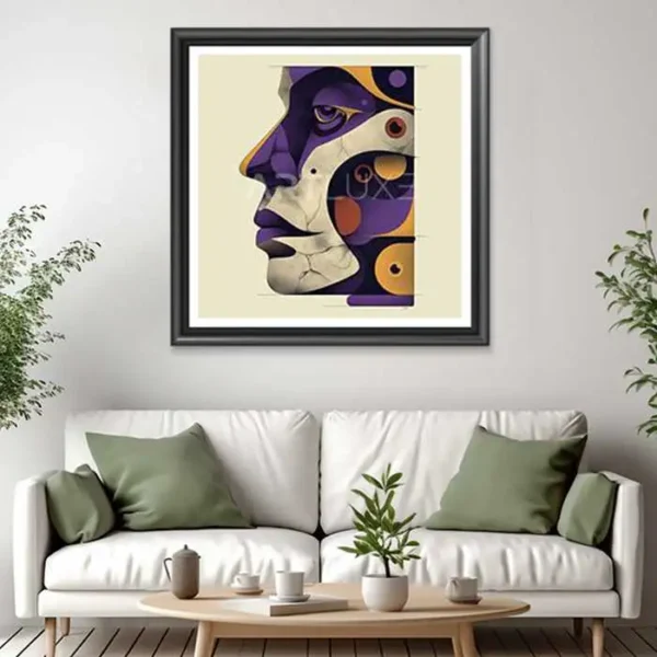 Tableau visage d'un homme avec des cercles de différentes couleurs dessus