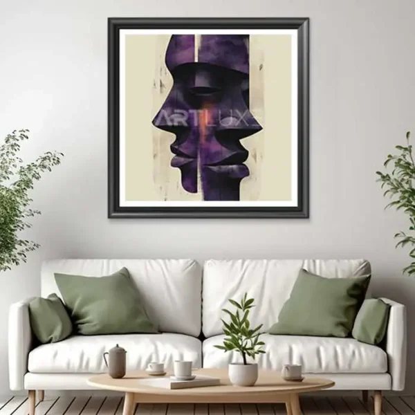 Tableau du visage d'une personne avec un fond violet