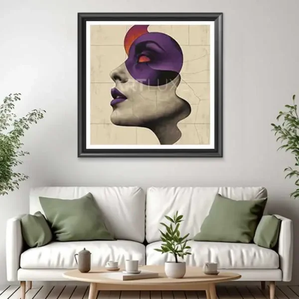 Tableau visage de femme aux cheveux orange et violets