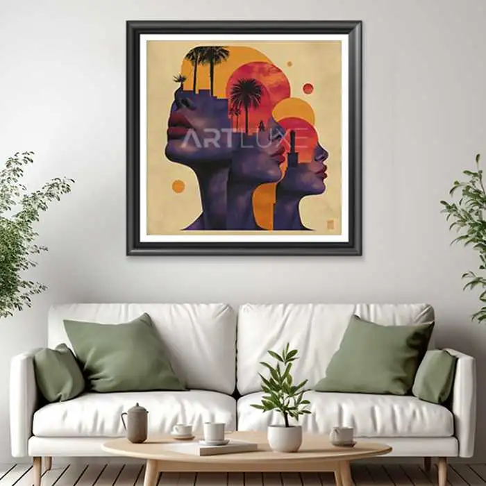 Tableau deux femmes avec des palmiers en arrière-plan