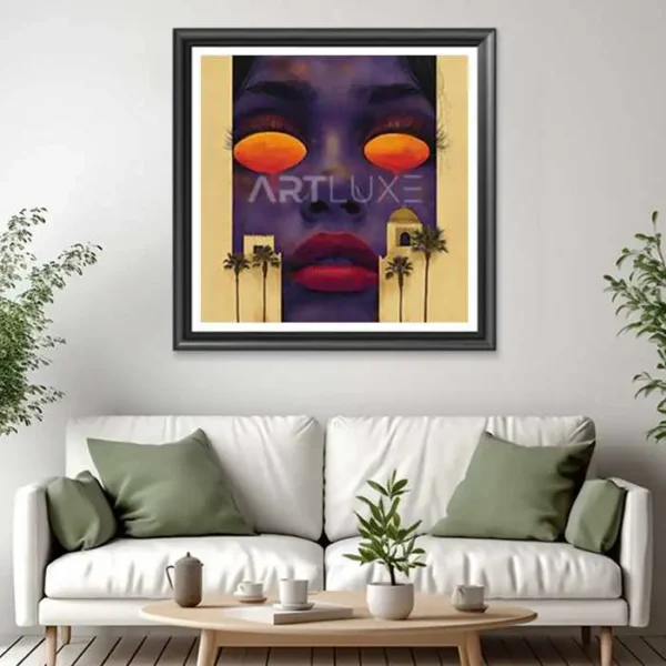 Tableau visage de femme aux yeux orange