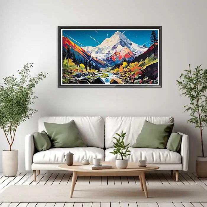 Tableau montagne traversée par un ruisseau