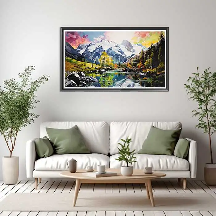 Tableau de montagnes et d'une rivière