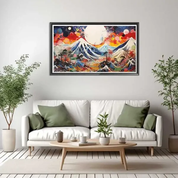 Tableau paysage de montagne avec une pleine lune